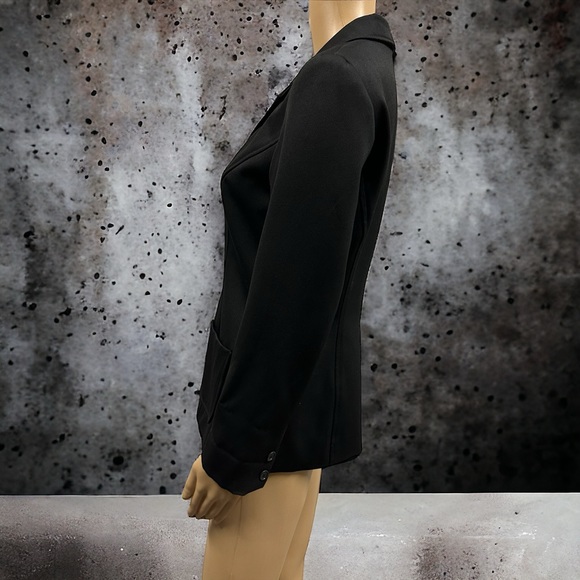 BCBGMaxazria Black 3 Button Slim Fit Shoulder Pad Pocket Blazer Jacket Womens 4 - Picture 11 of 15